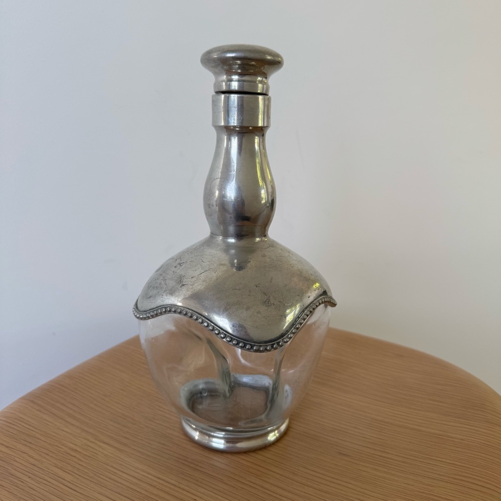Antique / Vintage Malta Decanter Clear Glass and Pewter Made in France - Picture 2 of 10